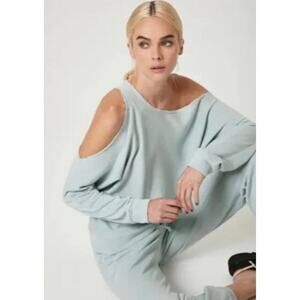 LANSTON Sport One Shoulder Pull Over Distressed Sweatshirt Sz Small Lounge wear